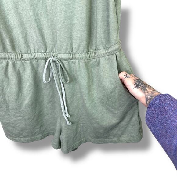 Lulus NWOT Perfect Lazy Day Sage Green Sleeveless Drawstring Lounge Romper Small - Picture 5 of 9